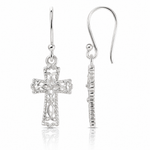 Sterling Silver Polished & Textured Cross Dangle Earrings - Lifestyle View