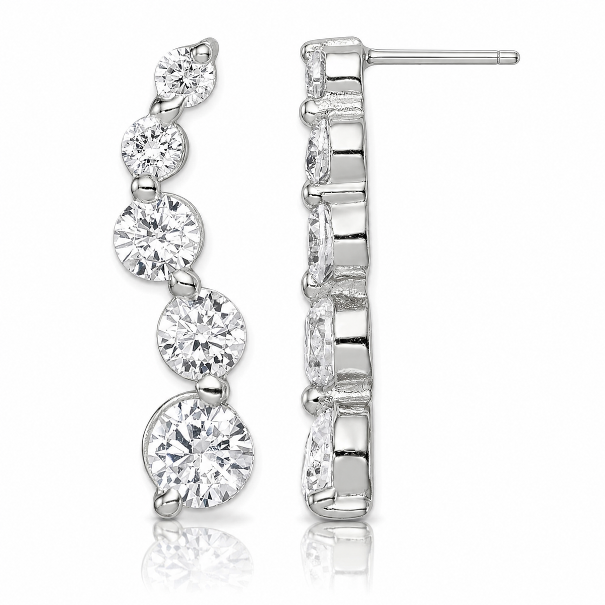 Sterling Silver Rhodium-plated Polished CZ Journey Post Earrings - Lifestyle View