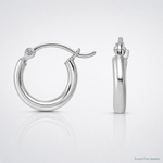 Sterling Silver Rhodium-plated 2mm Round Hoop Earrings - Lifestyle View