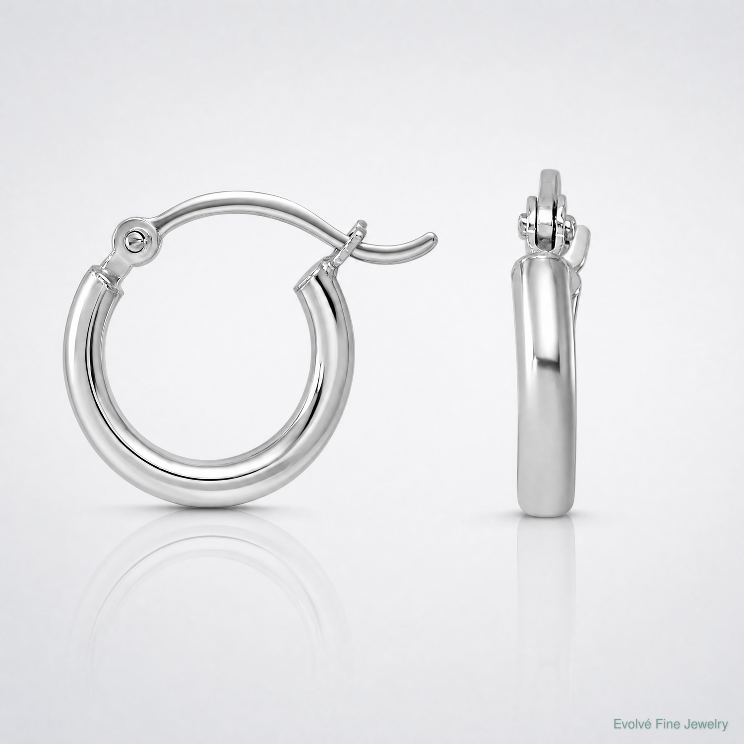 Sterling Silver Rhodium-plated 2mm Round Hoop Earrings - Lifestyle View