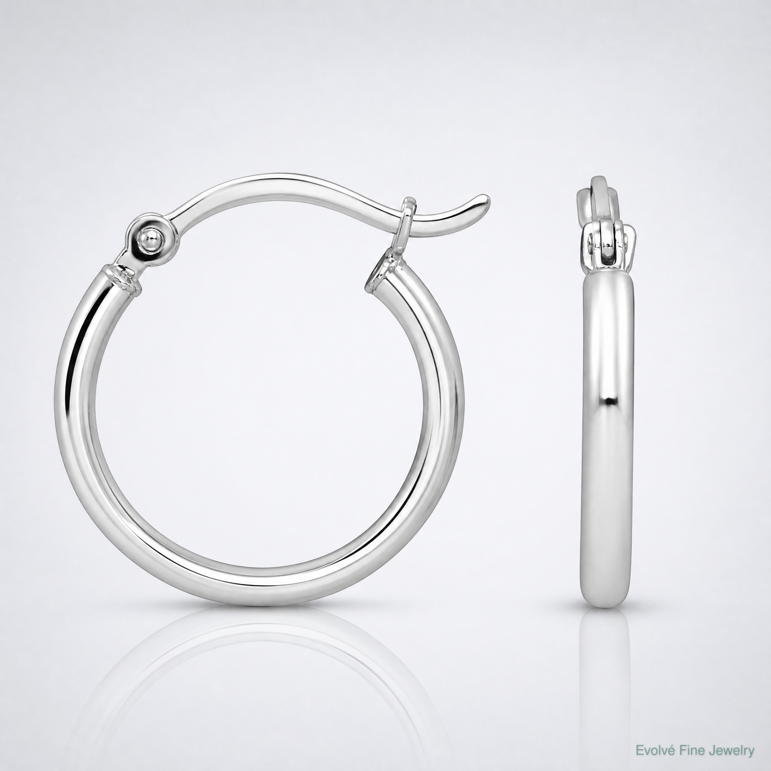 Sterling Silver Rhodium-plated 2mm Round Hoop Earrings - Lifestyle View