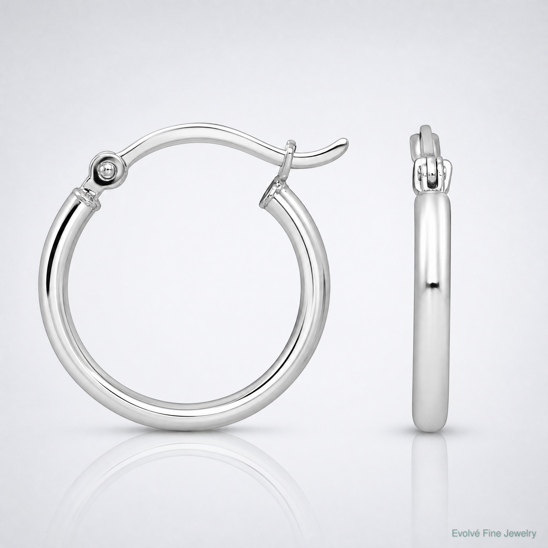 Sterling Silver Rhodium-plated 2mm Round Hoop Earrings - Lifestyle View