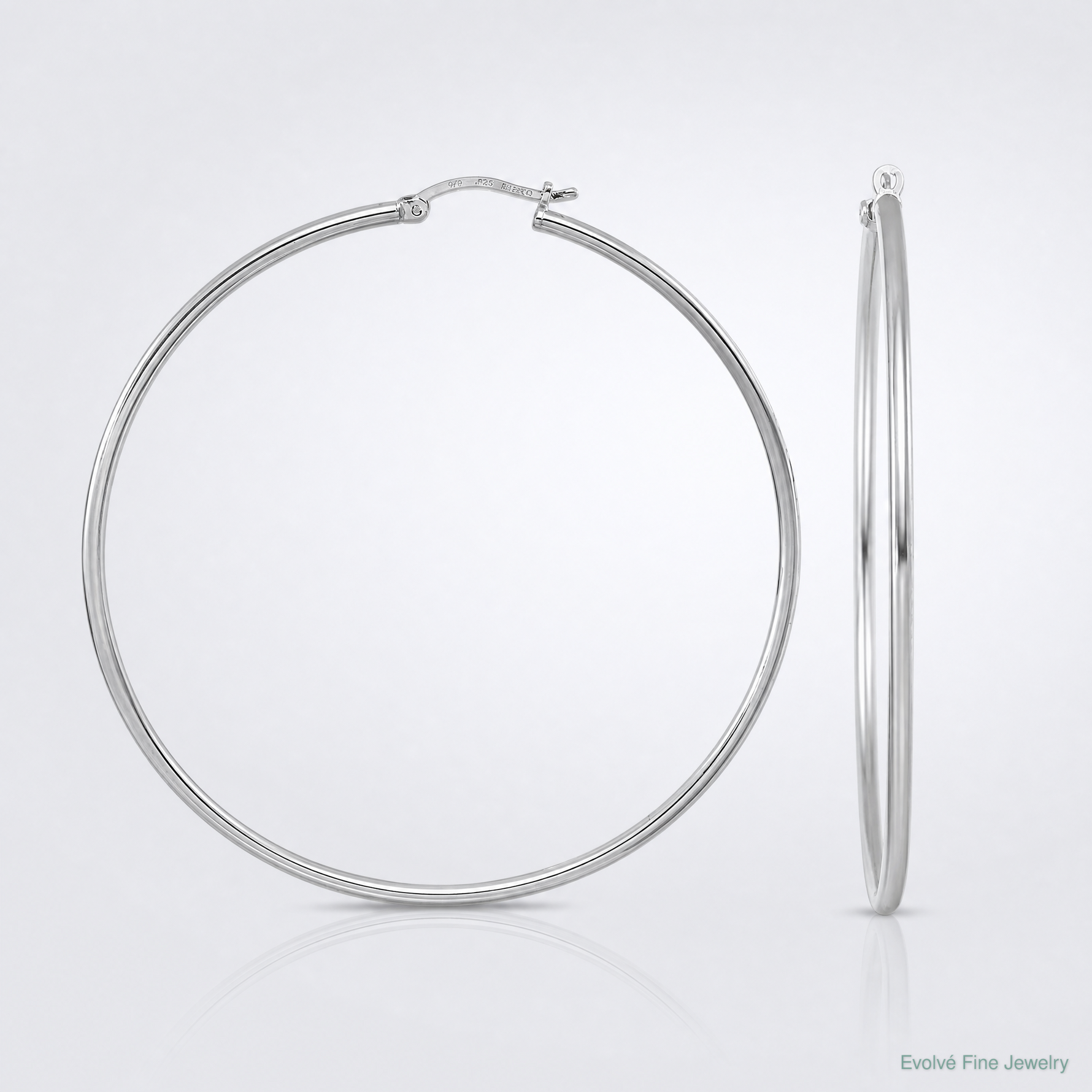 Sterling Silver Rhodium-plated 2mm Round Hoop Earrings - Lifestyle View