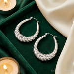 Sterling Silver Rhod-plated Polished Wheat Shrimp Oval Hoop Earrings - Lifestyle View