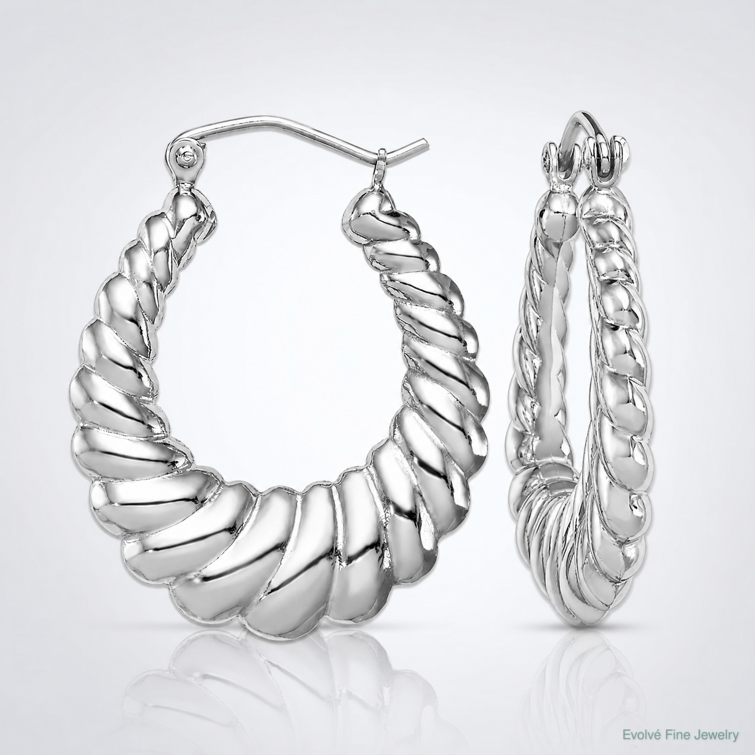 Sterling Silver Rhodium-plated Polished Shrimp Oval Hoop Earrings - Lifestyle View