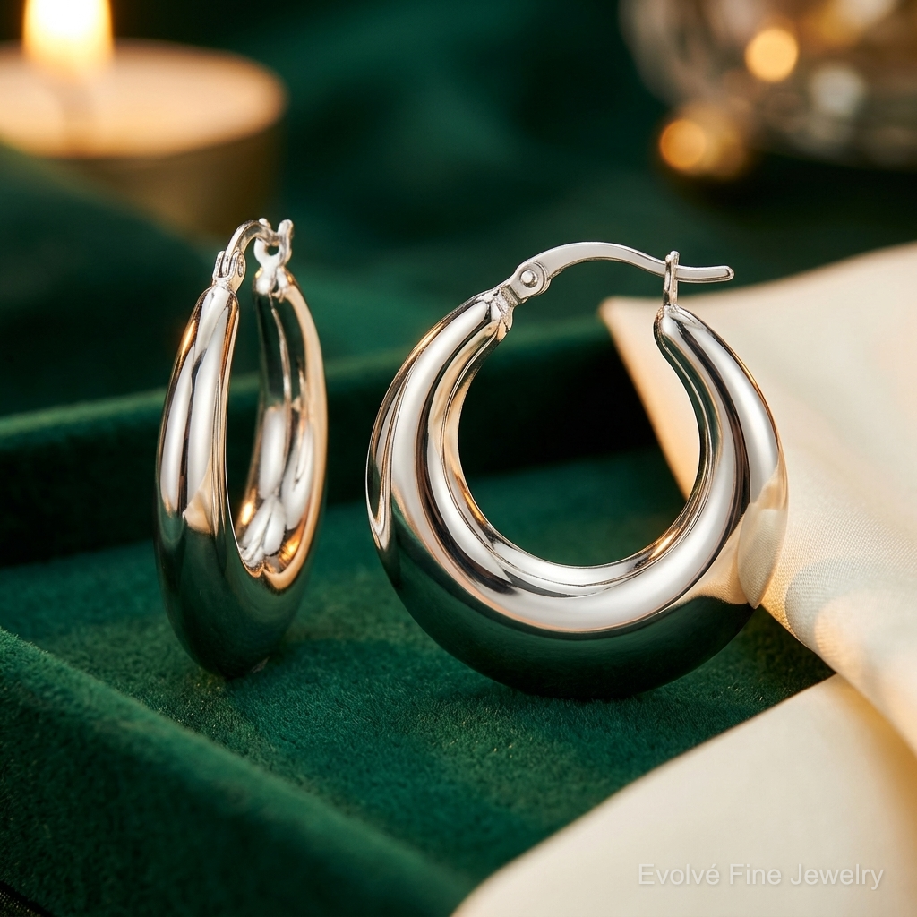 Sterling Silver Polished & Tapered Round Hoop Earrings - Lifestyle View