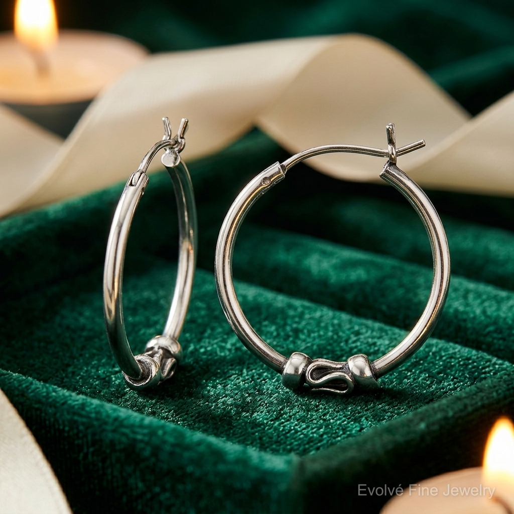 Sterling Silver Antiqued Hoop Earrings - Lifestyle View