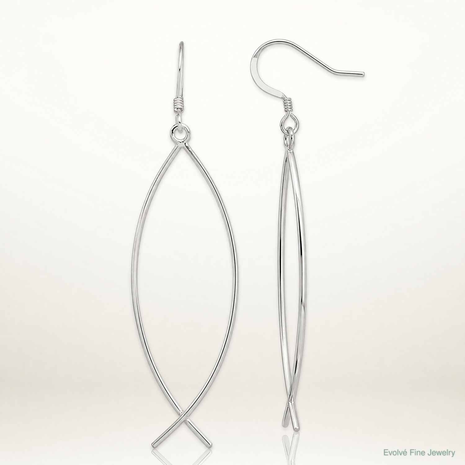 Sterling Silver Polished Ichthus Dangle Earrings - Lifestyle View