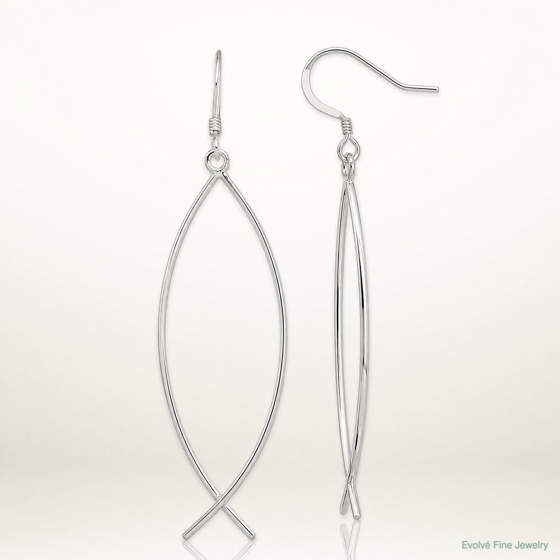 Sterling Silver Polished Ichthus Dangle Earrings - Lifestyle View