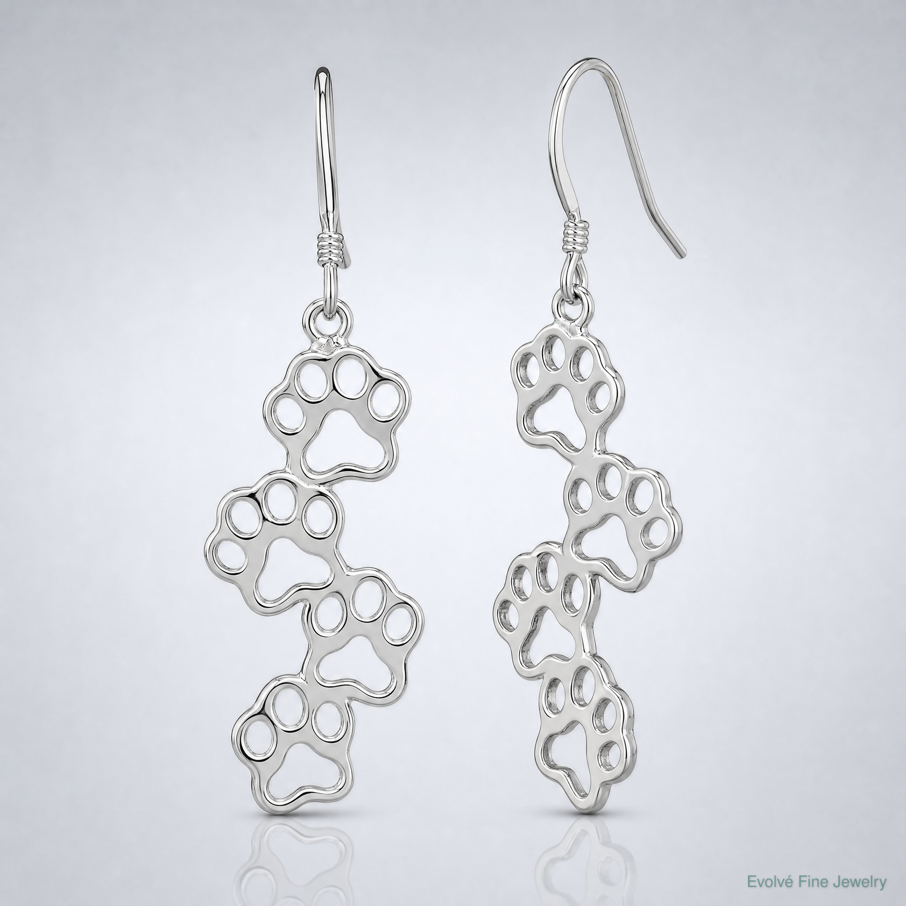 Sterling Silver Four Paw Prints Earrings - Lifestyle View