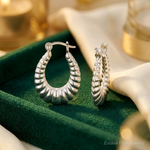 Sterling Silver Polished Shrimp Oval Hoop Earrings - Lifestyle View