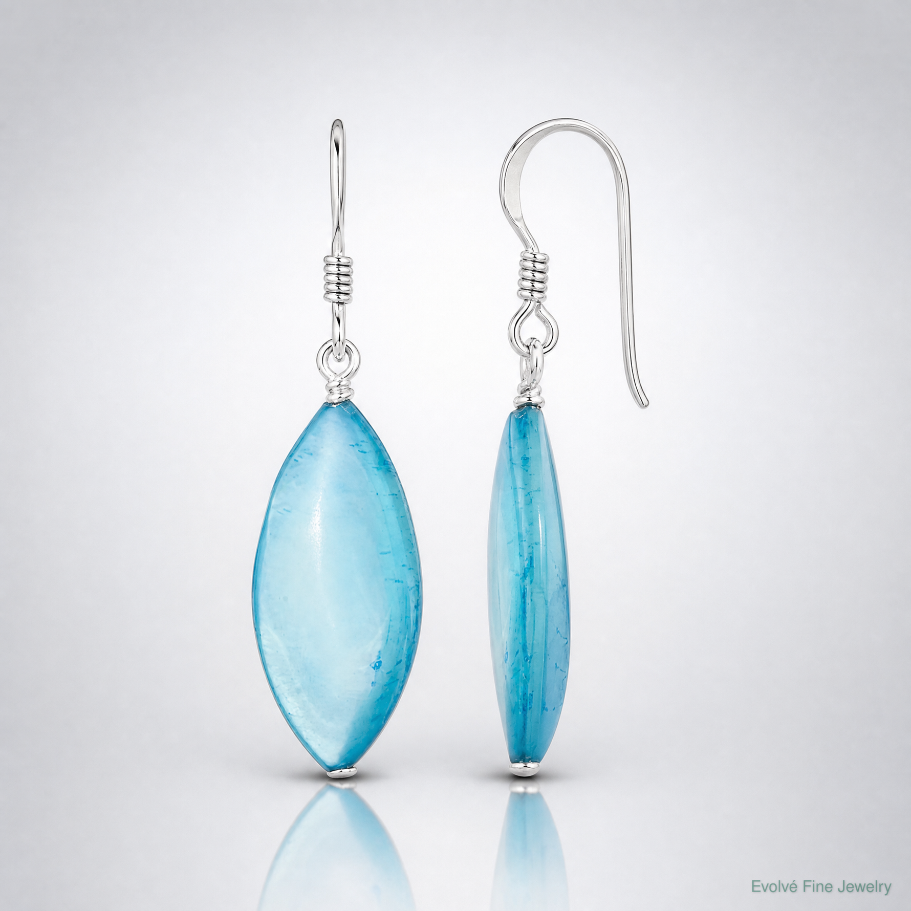 Sterling Silver Polished Blue Mother of Pearl Marquise Dangle Earrings - Lifestyle View