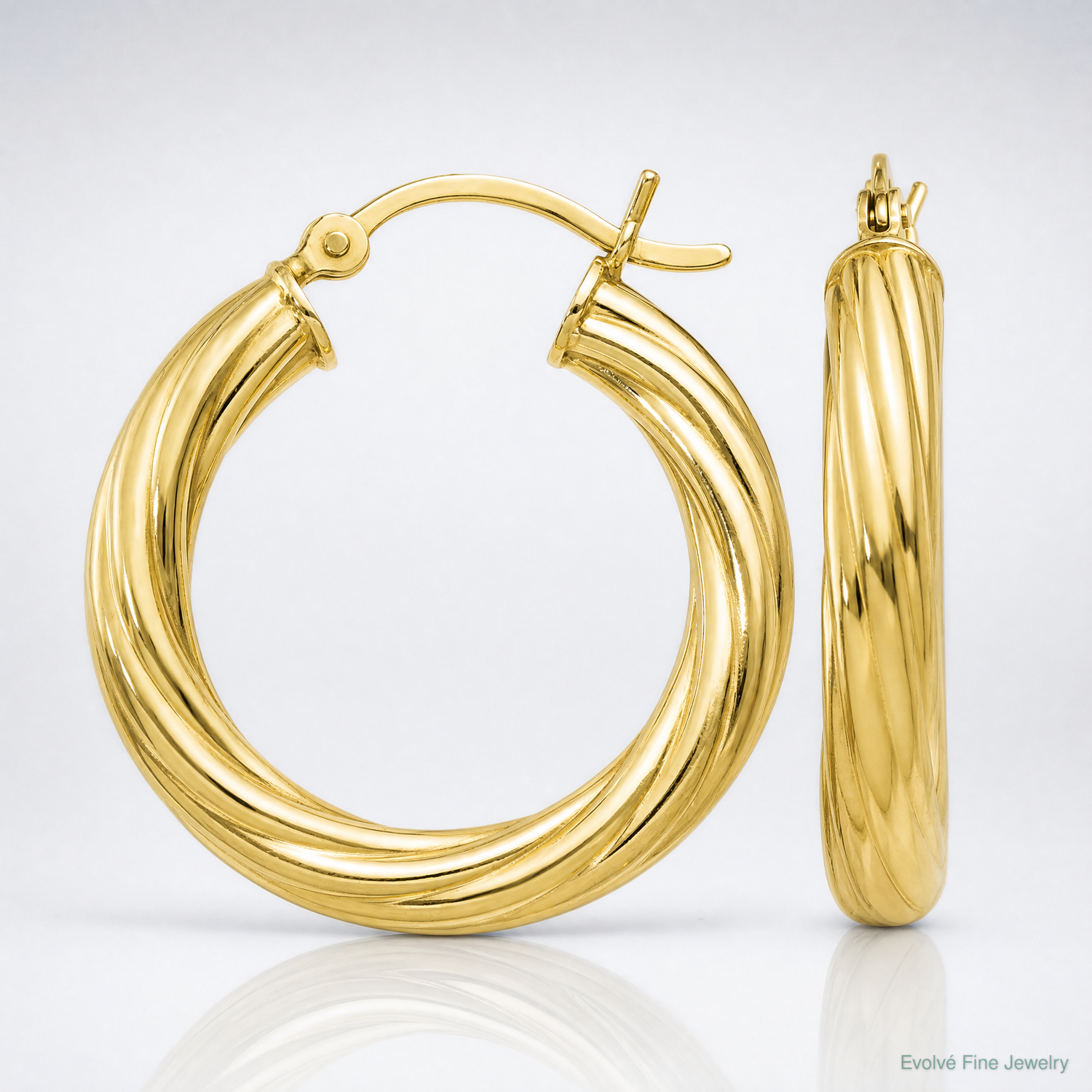Sterling Silver Gold Flash Plated Twisted 4x25mm Hoop Earrings - Lifestyle View