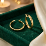Sterling Silver Gold Flash Plated Patterned 4x25mm Hoop Earrings - Lifestyle View