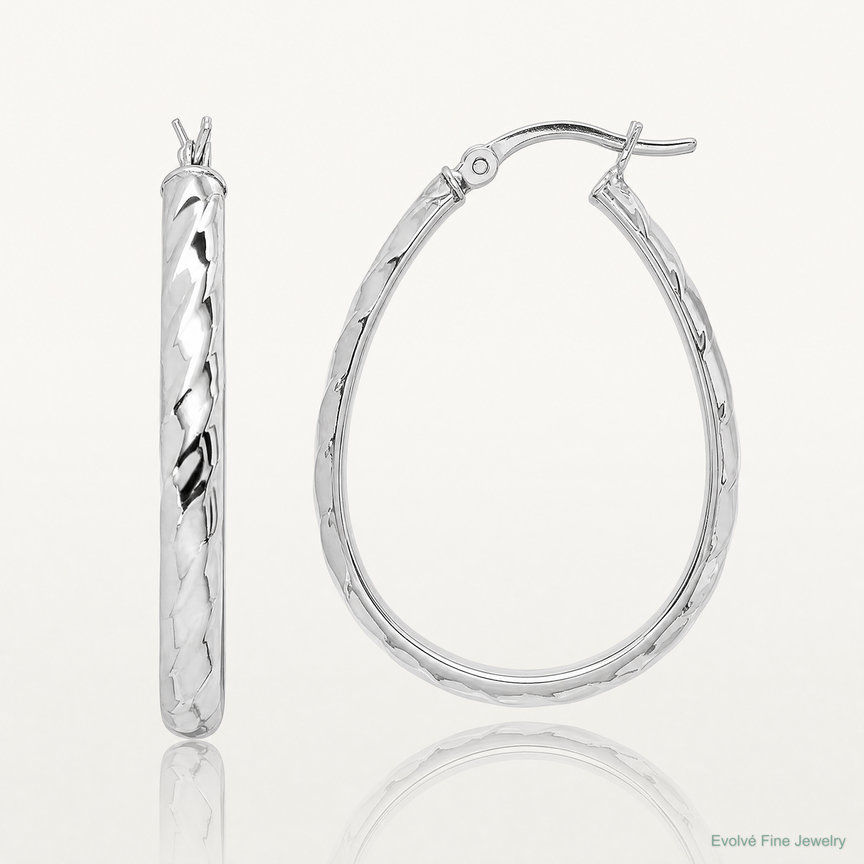 Sterling Silver Rhodium-plated 4mm Textured Hoop Earrings - Lifestyle View