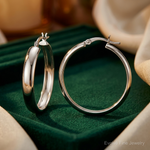 Sterling Silver Rhodium-plated 6x30mm Polished Hoop Earrings - Lifestyle View