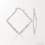 Sterling Silver Rhod-pltd Polished/Hammered Square Hoop Earrings - Lifestyle View