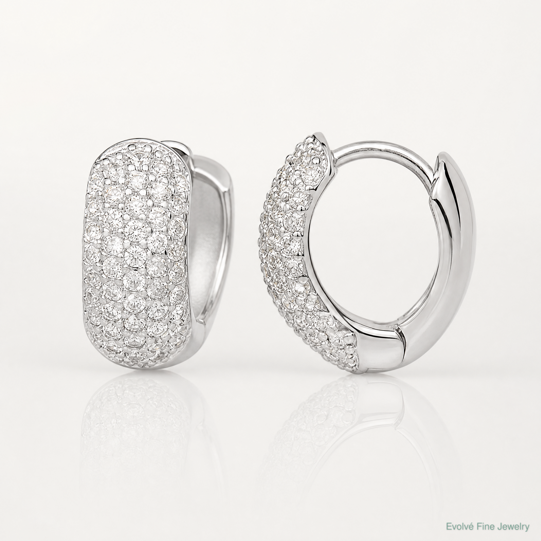 Sterling Silver Rhodium-plated CZ Hinged Hoop Earrings - Lifestyle View