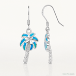 Sterling Silver Rhod-pltd Created Blue Opal Inlay Palm Tree Dangle Earrings - Lifestyle View