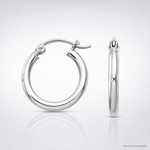 Sterling Silver Rhodium-plated 2mm Round Hoop Earrings - Lifestyle View