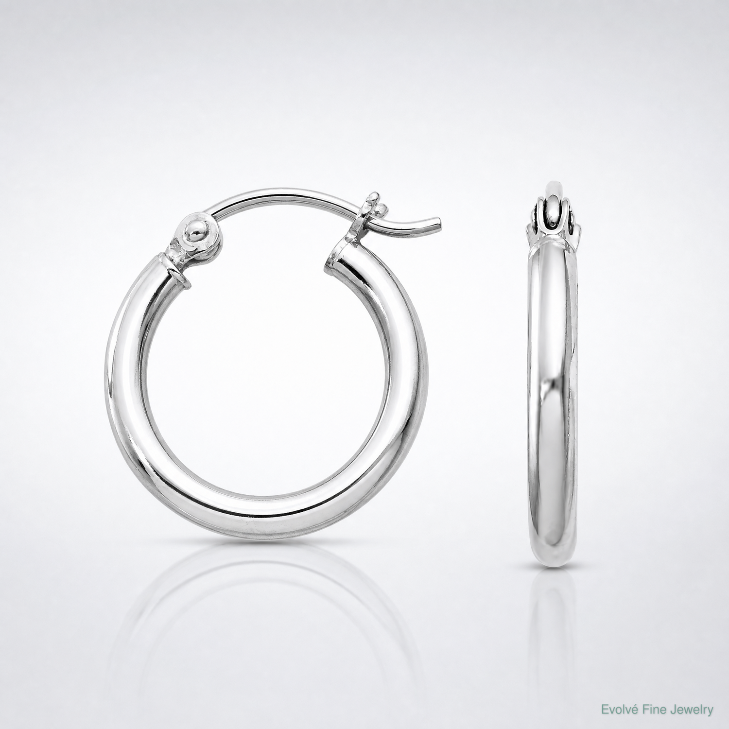 Sterling Silver Rhodium-plated 2mm Round Hoop Earrings - Lifestyle View
