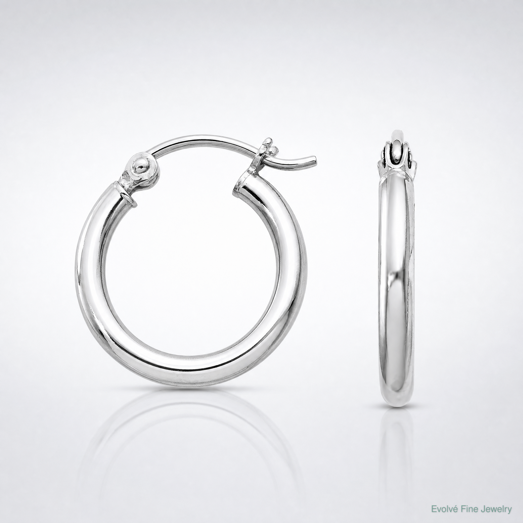 Sterling Silver Rhodium-plated 2mm Round Hoop Earrings - Lifestyle View