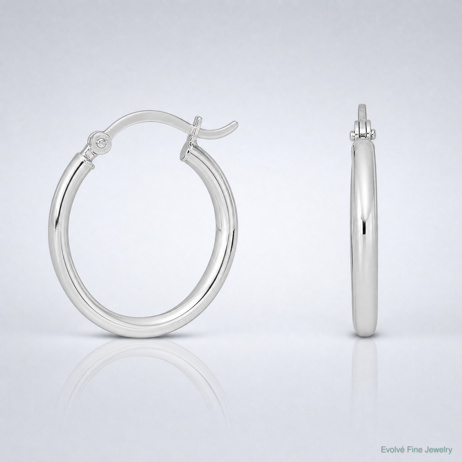 Sterling Silver Rhodium-plated 2mm Round Hoop Earrings - Lifestyle View