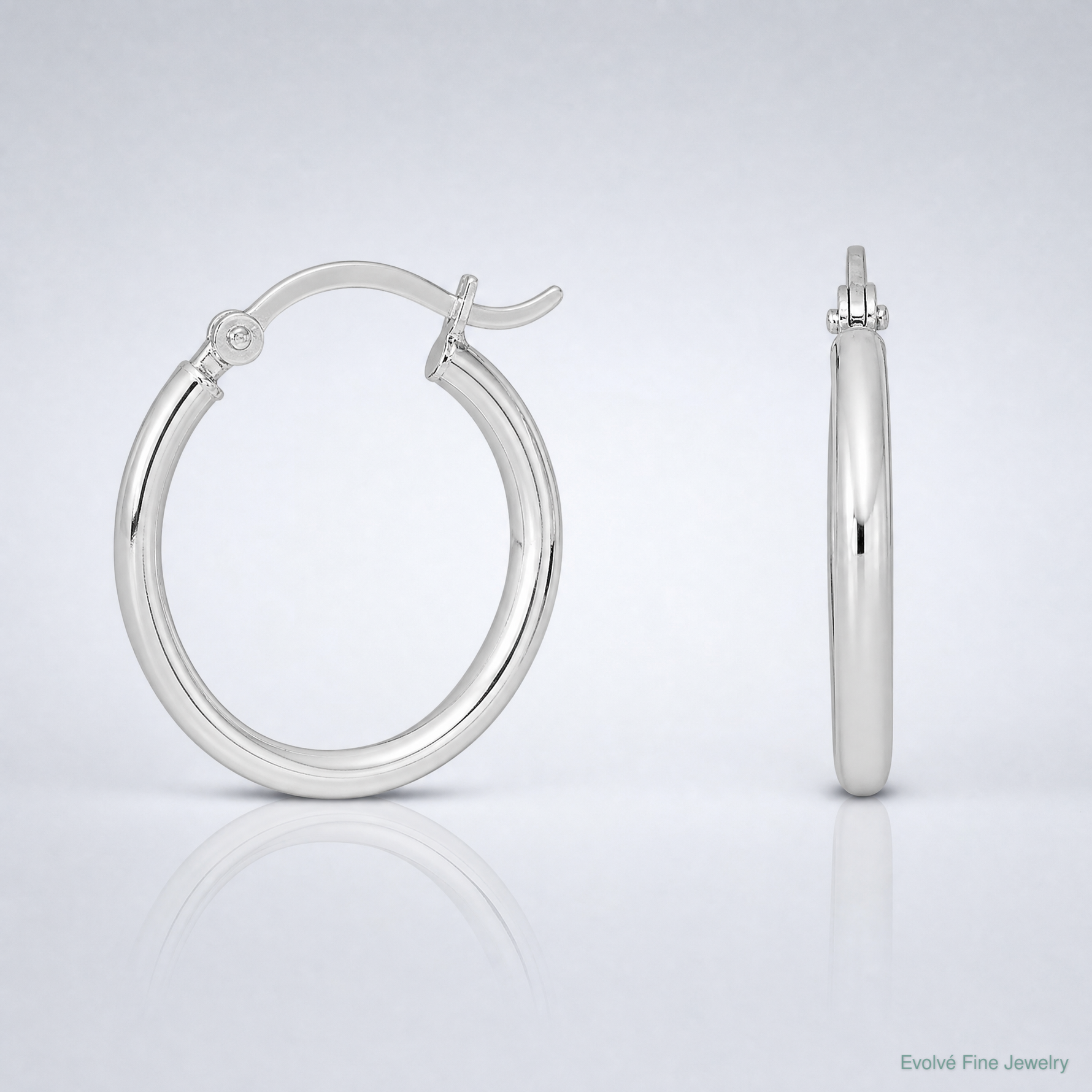 Sterling Silver Rhodium-plated 2mm Round Hoop Earrings - Lifestyle View