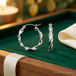 Sterling Silver Rhodium-plated Polish and Satin 2.5mm Twist Hoop Earrings - Lifestyle View