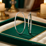 Sterling Silver Rhodium-plated 2mm Square Tube Oval Hoop Earrings - Lifestyle View