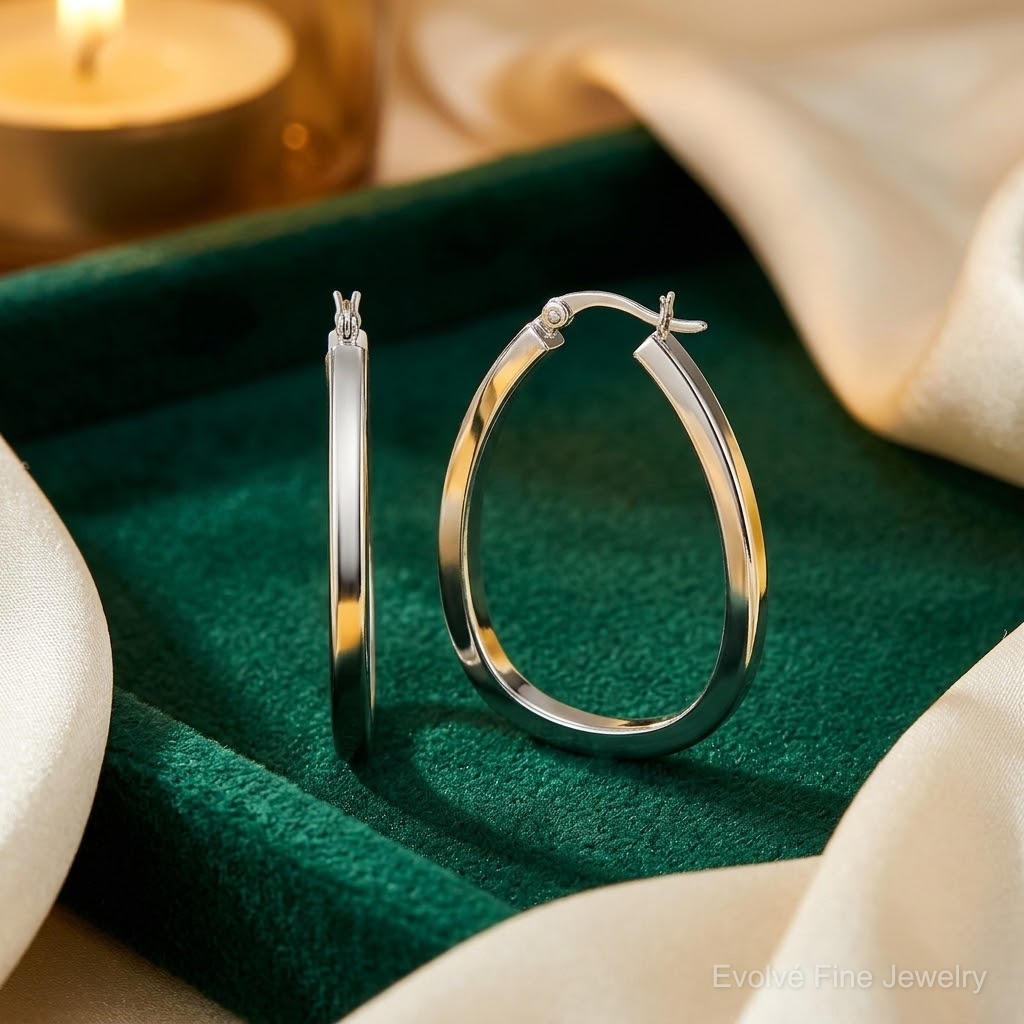 Sterling Silver Rhod-plated Square Tube 4mm Teardrop Hoop Earrings - Lifestyle View