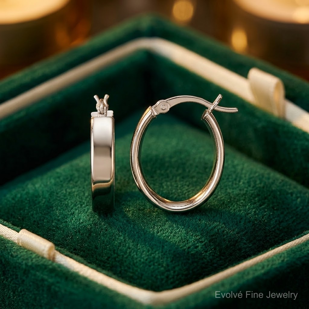 Sterling Silver Rhodium-plated Polished 5mm Oval Hoop Earrings - Lifestyle View