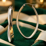 Sterling Silver RH-plated Polished/Satin Twisted Oval Hoop Earrings - Lifestyle View