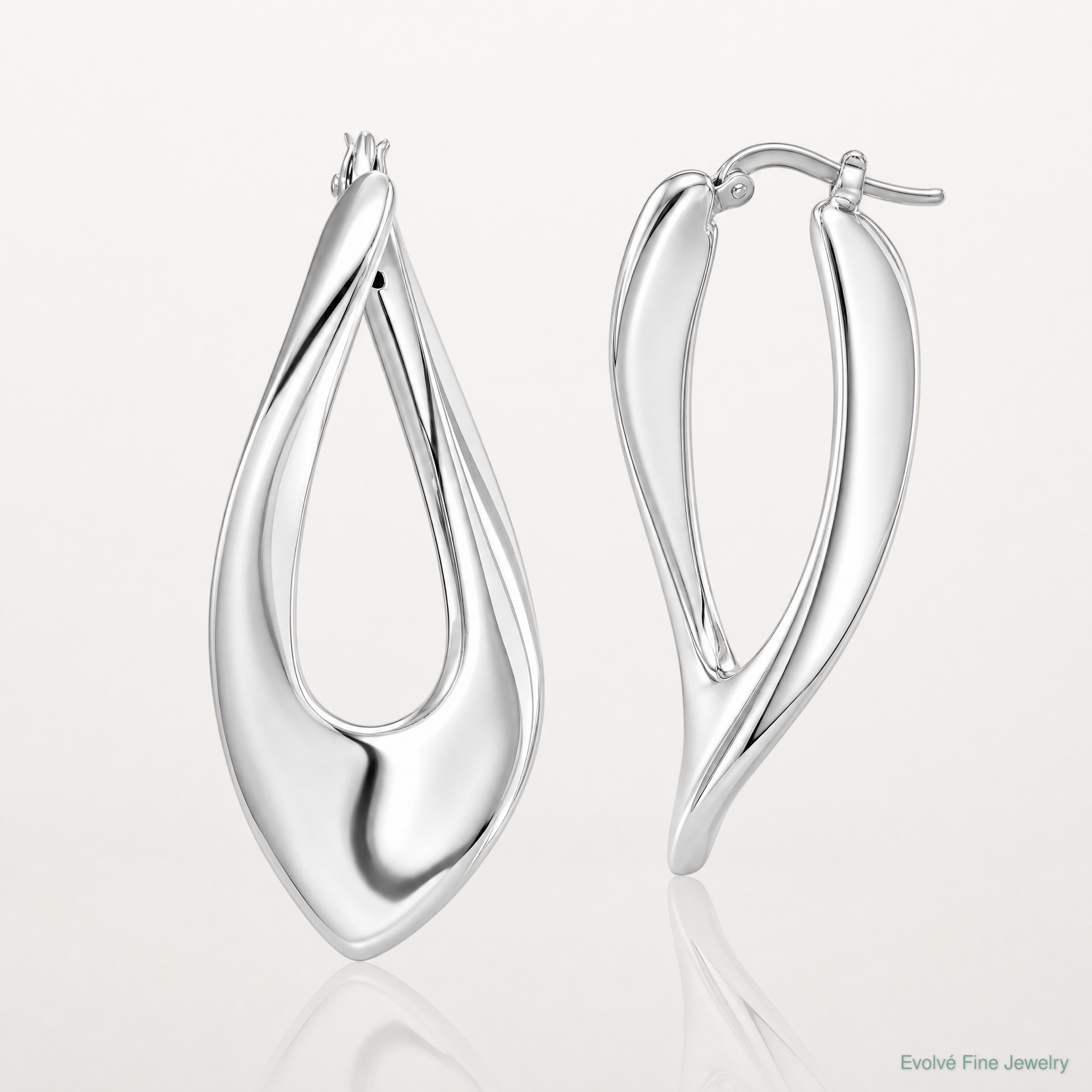 Sterling Silver RH-plated Polished Hollow Twisted Oval Hoop Earrings - Lifestyle View