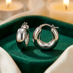 Sterling Silver RH-plated Polished Tapered Hollow Round Hoop Earrings - Lifestyle View