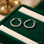 Sterling Silver Rhodium Plated 2mm Twisted Hoop Earrings - Lifestyle View