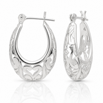 Sterling Silver Polished Filigree Oval Hoop Earrings - Lifestyle View