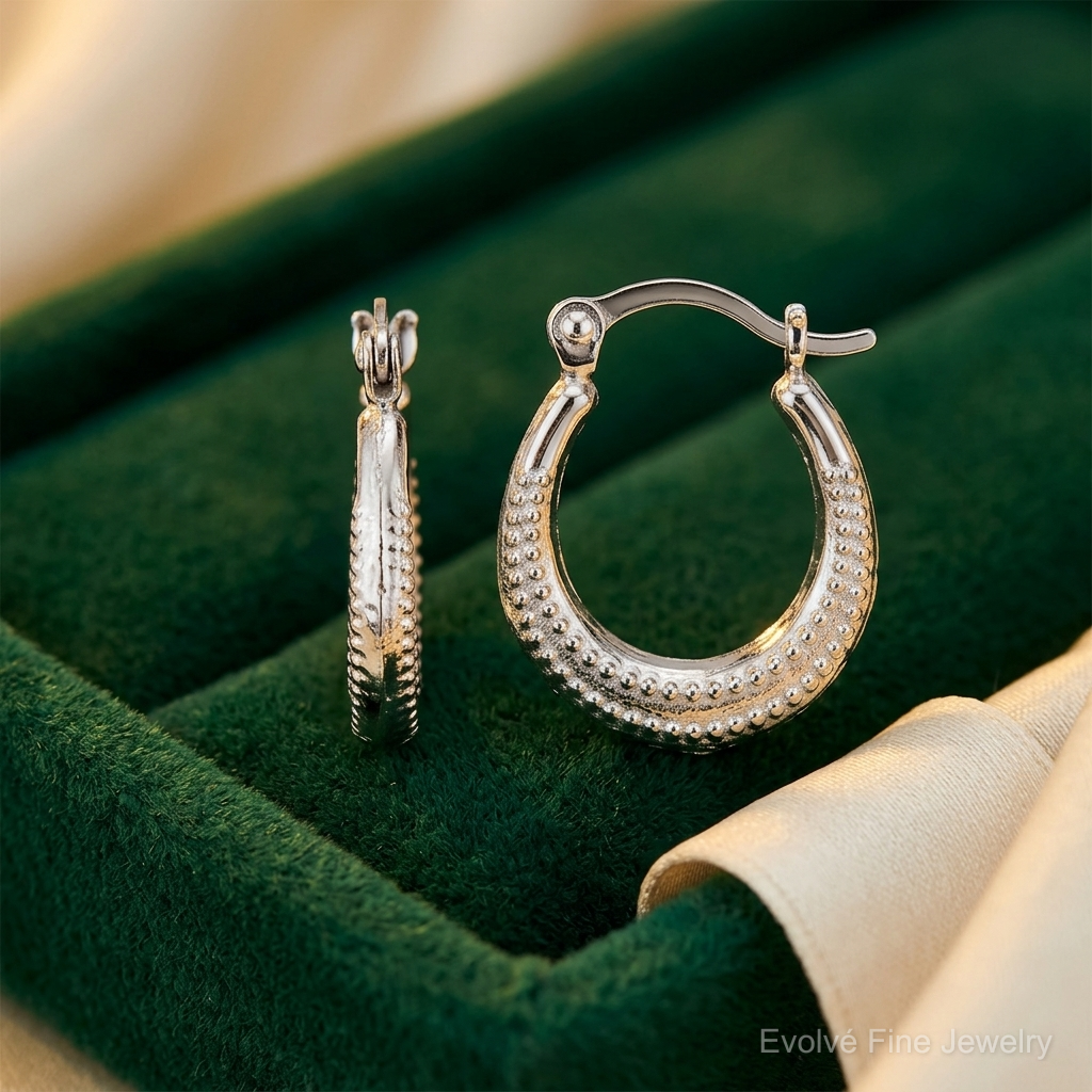 Sterling Silver Rhodium-plated Textured Hollow Hoop Earrings - Lifestyle View