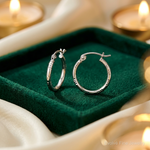 Sterling Silver Rhodium Plated Diamond Cut Hoop Earrings - Lifestyle View