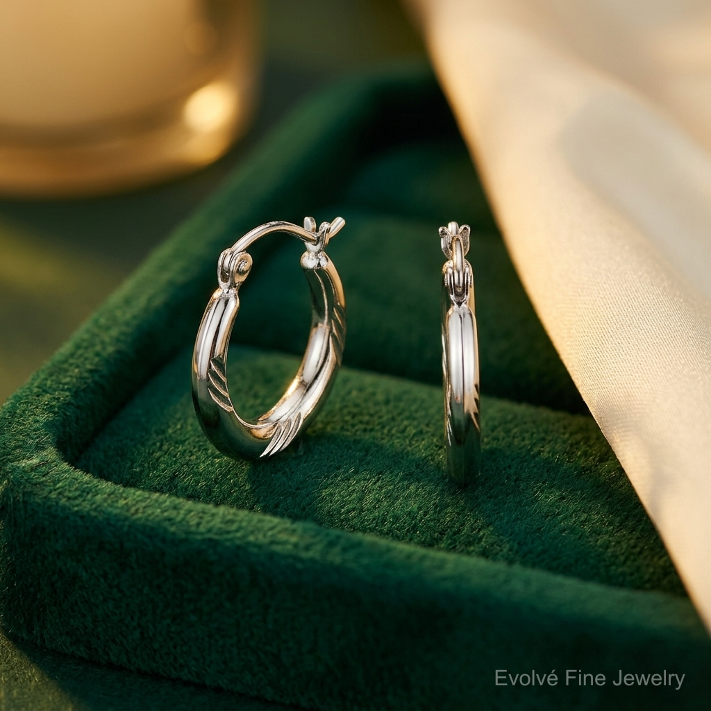 Sterling Silver Rhodium Plated Hoop Earrings - Lifestyle View