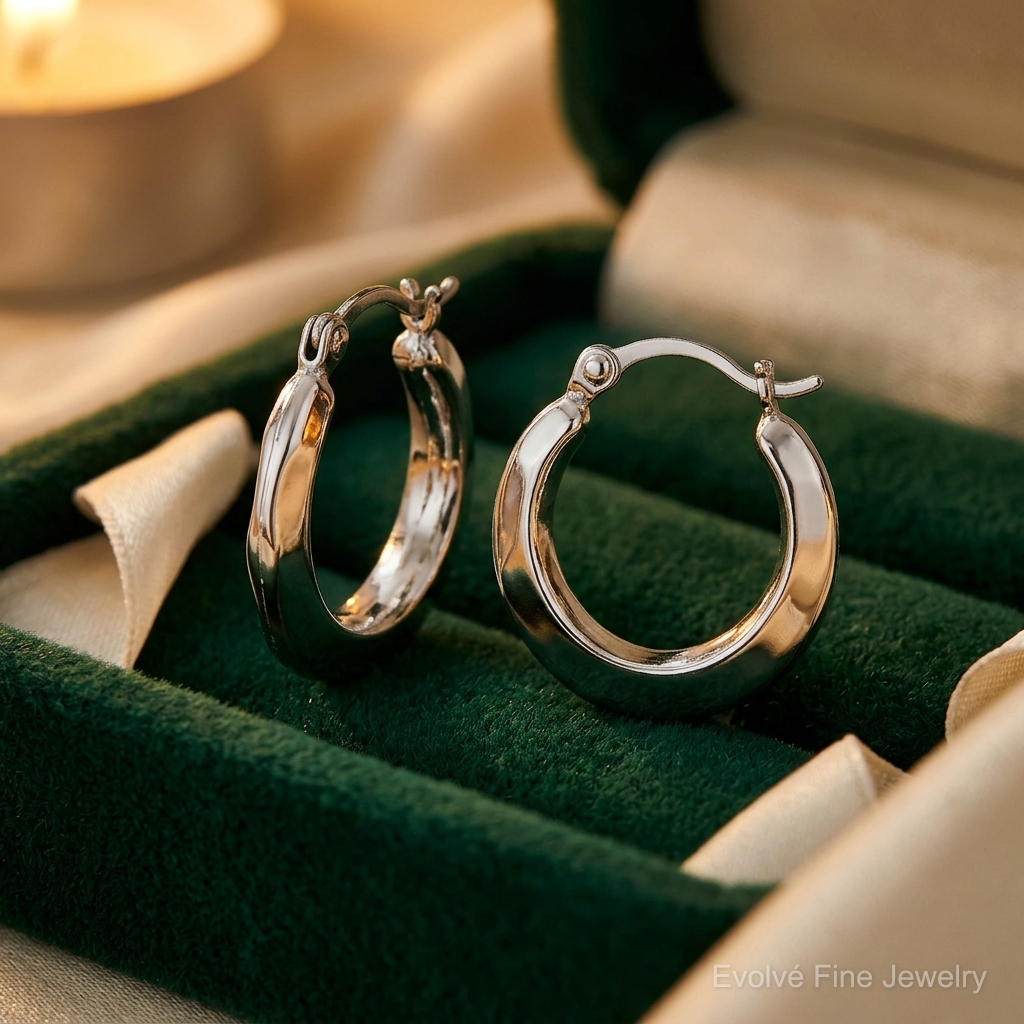 Sterling Silver Rhodium Plated Hollow Hoop Earrings - Lifestyle View