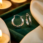 Sterling Silver Rhodium-plated Polished Hollow Hoop Earrings - Lifestyle View