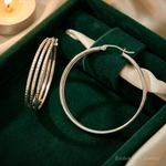 Sterling Silver Rhodium Plated Textured Fancy Hoop Earrings - Lifestyle View