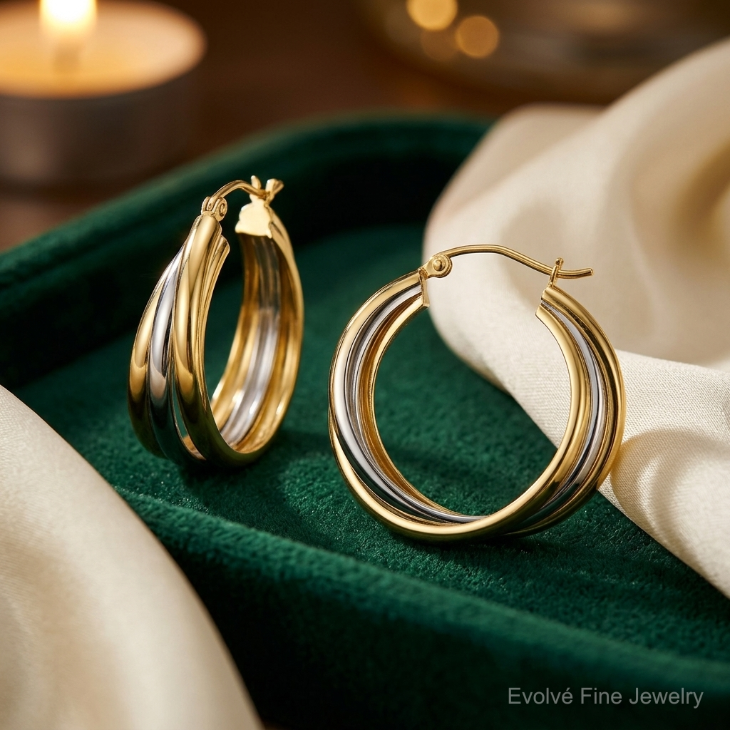 Sterling Silver Rhodium-plated Vermeil Triple Hoop Earrings - Lifestyle View