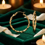 Sterling Silver Gold-plated 3x30mm Diamond-cut Twisted Hoop Earrings - Lifestyle View