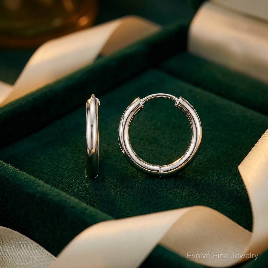 Sterling Silver Rhodium-plated Polished Hollow Hinged Hoop Earrings - Lifestyle View