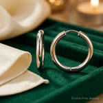 Sterling Silver Rhodium Polished Hinged Hoop Earrings - Lifestyle View