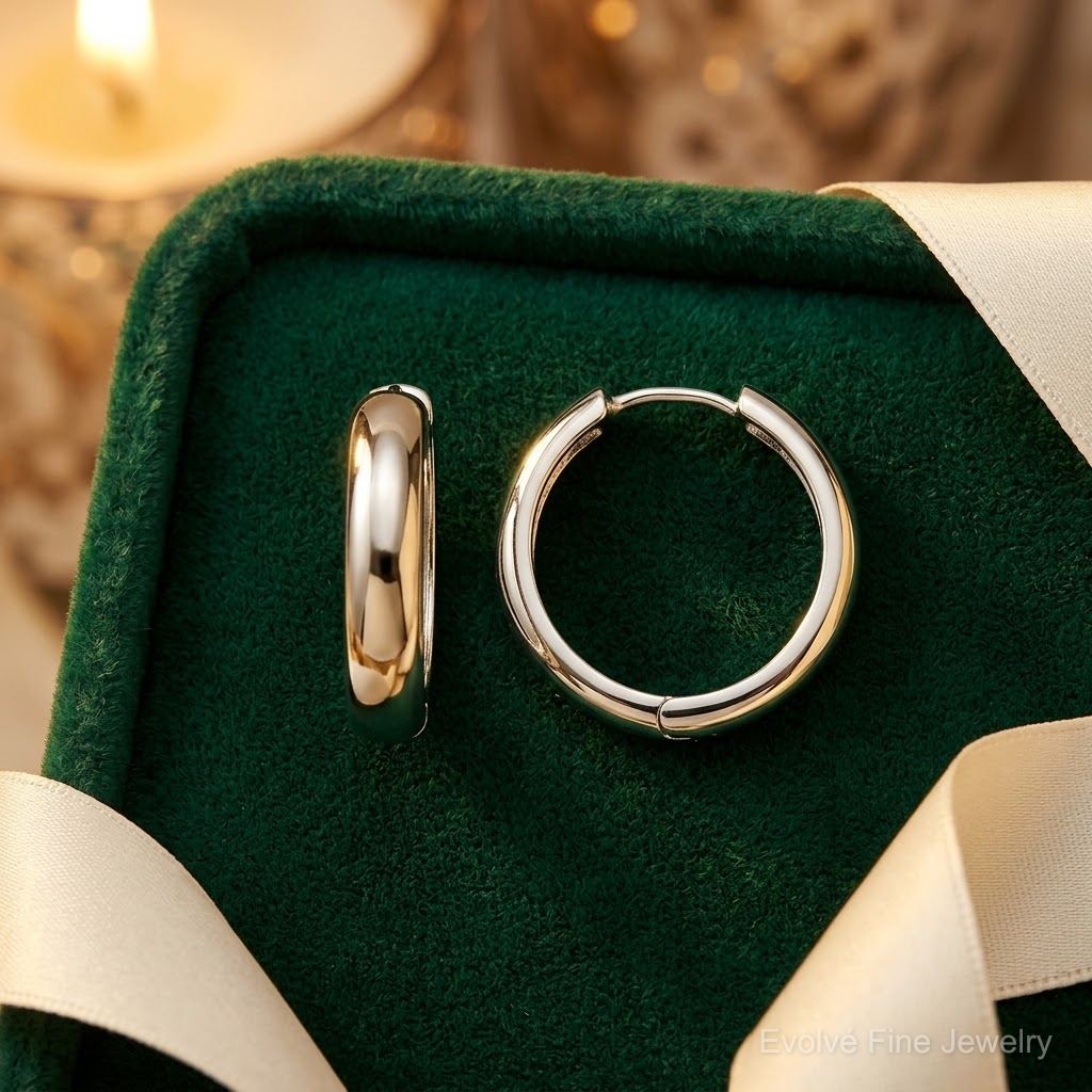 Sterling Silver Rhodium Polished Hinged Hoop Earrings - Lifestyle View