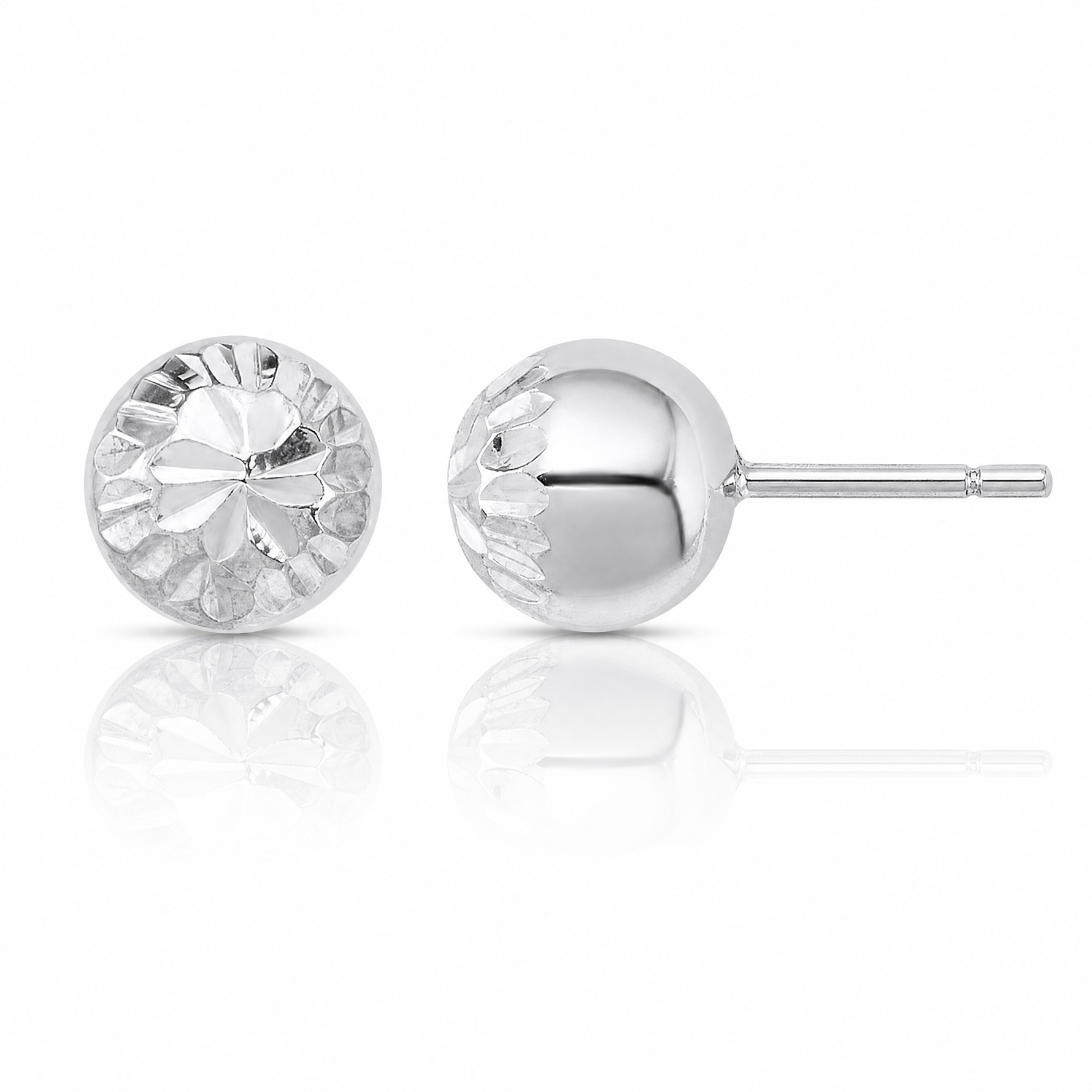 Sterling Silver Rhodium Plated 7mm Diamond Cut Post Earrings - Lifestyle View