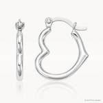 Sterling Silver Rhodium Plated Hollow Heart Hoop Earrings - Lifestyle View